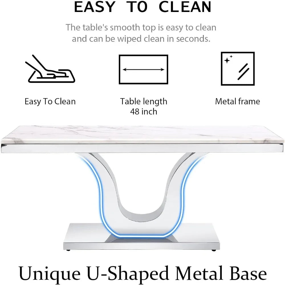 White and Silver 48" Coffee Table