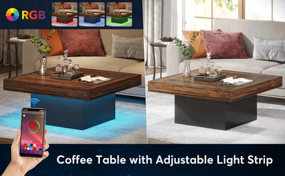 Square LED Coffee Table Engineered Wood