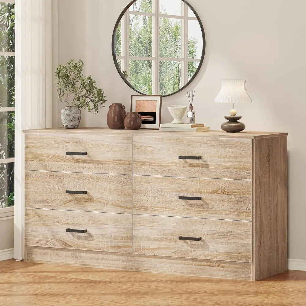 6 Drawer Double Dresser, with Deep Drawers, TV Stand Large Storage Organizer