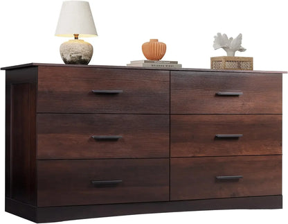 Wide Chest of Drawers with 6 Drawer, Oak