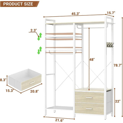 78.7'' Clothes Rack with 2 Drawers, Shelves
