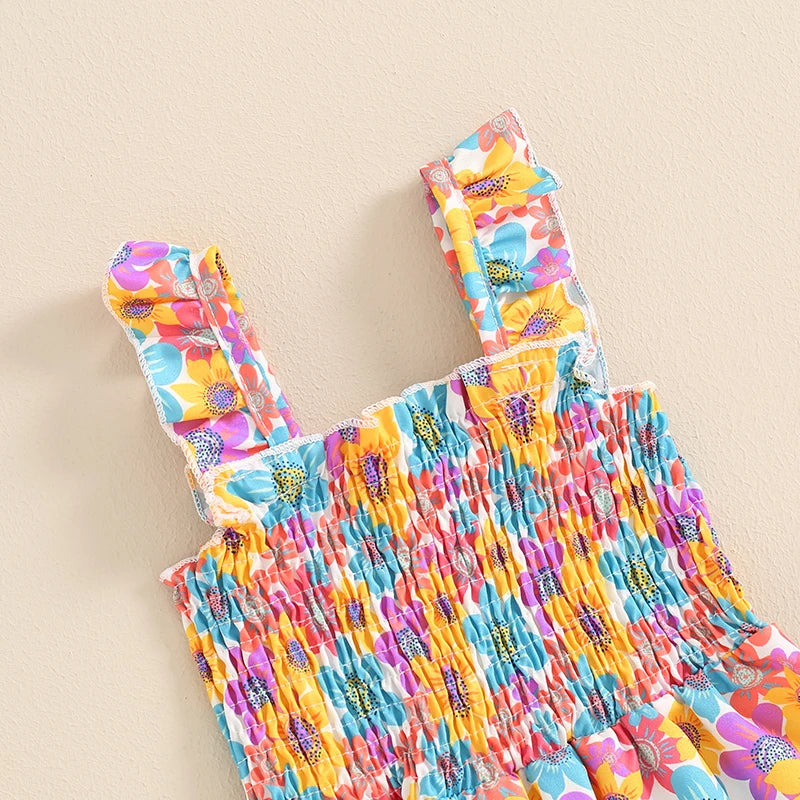 12MO-4T Lovely Baby Girls Summer Jumpsuit, Sleeveless Strap, Floral Print, Wide Leg Pants