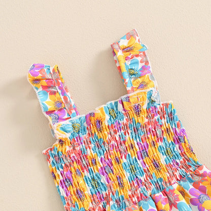 12MO-4T Lovely Baby Girls Summer Jumpsuit, Sleeveless Strap, Floral Print, Wide Leg Pants