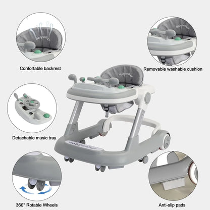 Toddler Baby Push Walker with Removable Feeding Tray and Music Tray(Without Battery), Foldable Walker