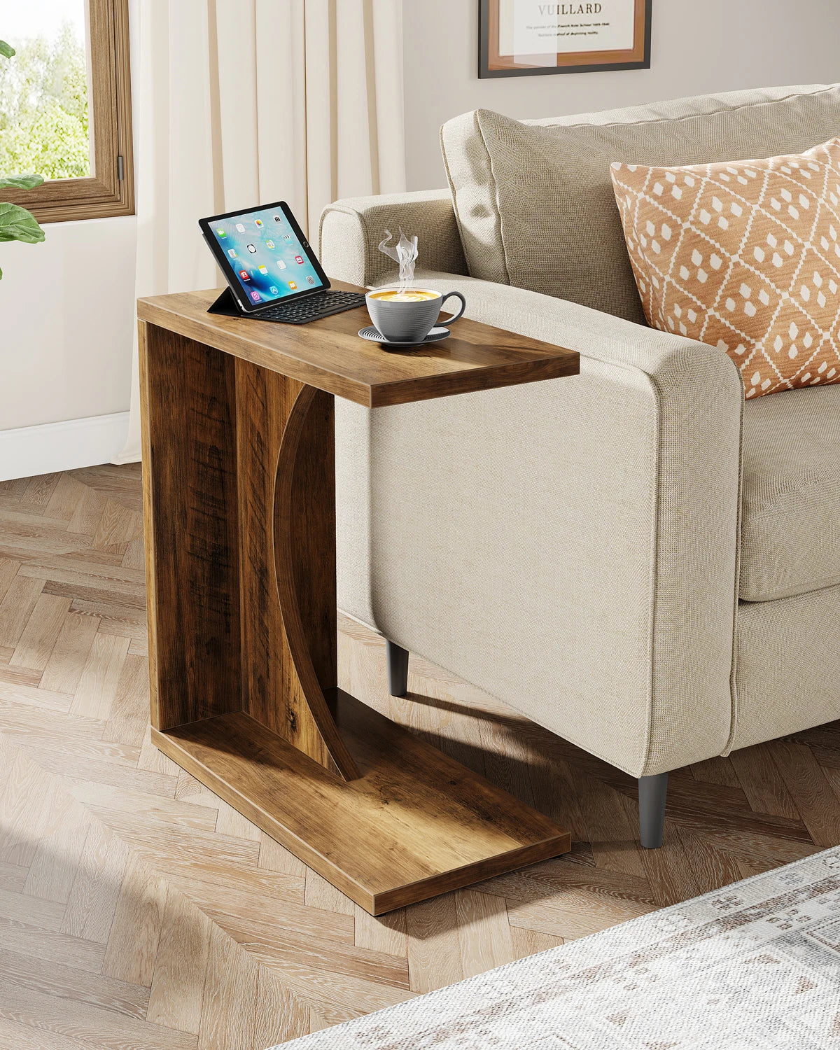 C-Shaped End Table for Sofa