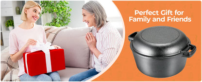 Pre-Seasoned Cast Iron Double Dutch Oven With Loop Handles, 5.1 Quart Pot