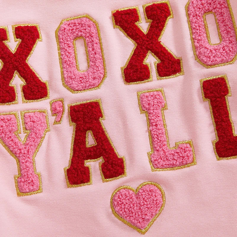 12M-4T Kids Girls Valentines Day Sweatshirt, Long Sleeve, Crew Neck, Embroidery Letters, Pullover Hoodie Tops