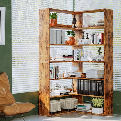 Bookshelves 6 Tiers with Baffles Industrial Large Corner