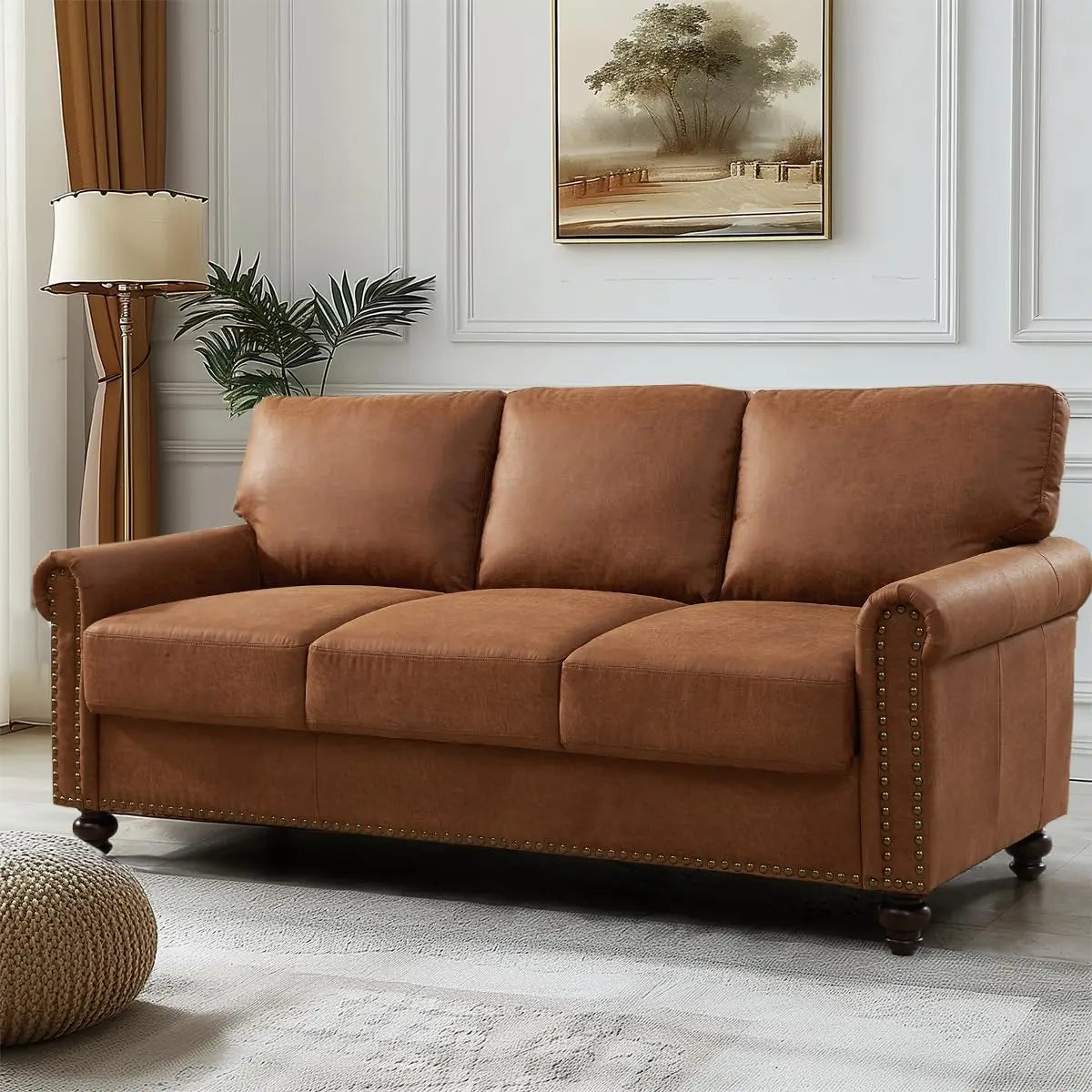 80" Rolled Arm Sofa with Storage and Nailhead Trim.  Easy Tool-Free Assembly