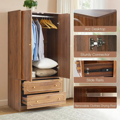 Freestanding Armoire Closet with 2 Doors and 2 Storage Drawers