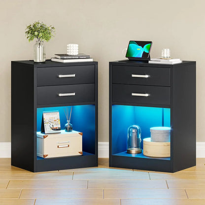 Set of 2 Side Stands with Charging Station and LED Lights