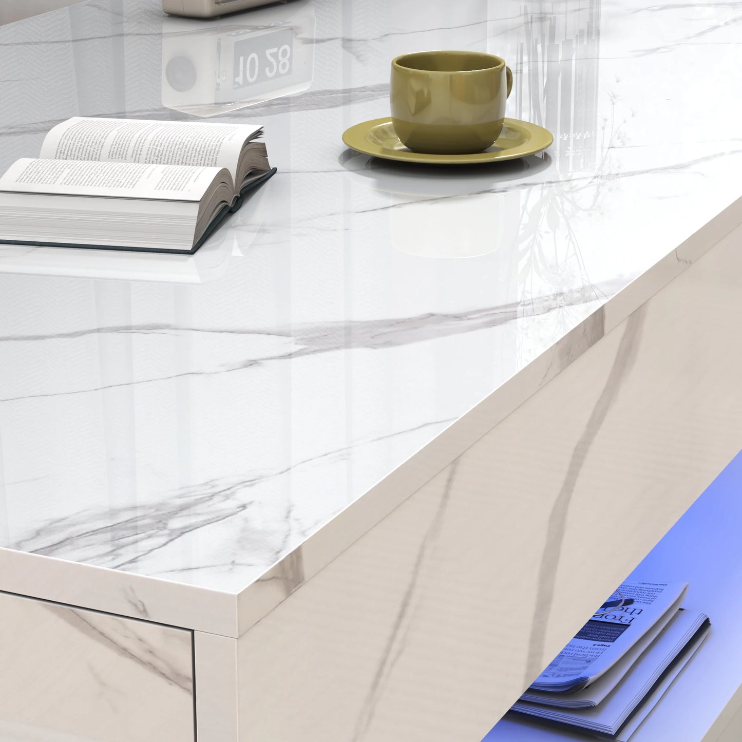 Modern Stylish Coffee Table with 2 Storage Drawers and LED lights