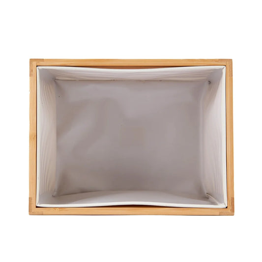 Bamboo Slatted Basket Organizer Decorative Storage Rectangle Lined Multiuse