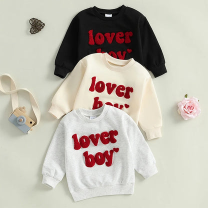 Toddler/Baby Boys Valentine's Day Sweatshirts, Long Sleeve, Crew Neck, Letter Embroidery