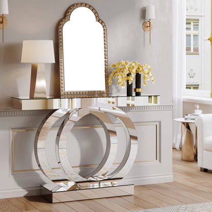 43.3-Inch Mirrored Console Entryway Table with Mirror Finish Tabletop