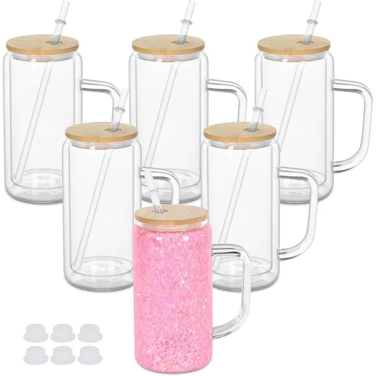 16 Oz Snow Globe Tumbler With Handle, 6 Pack