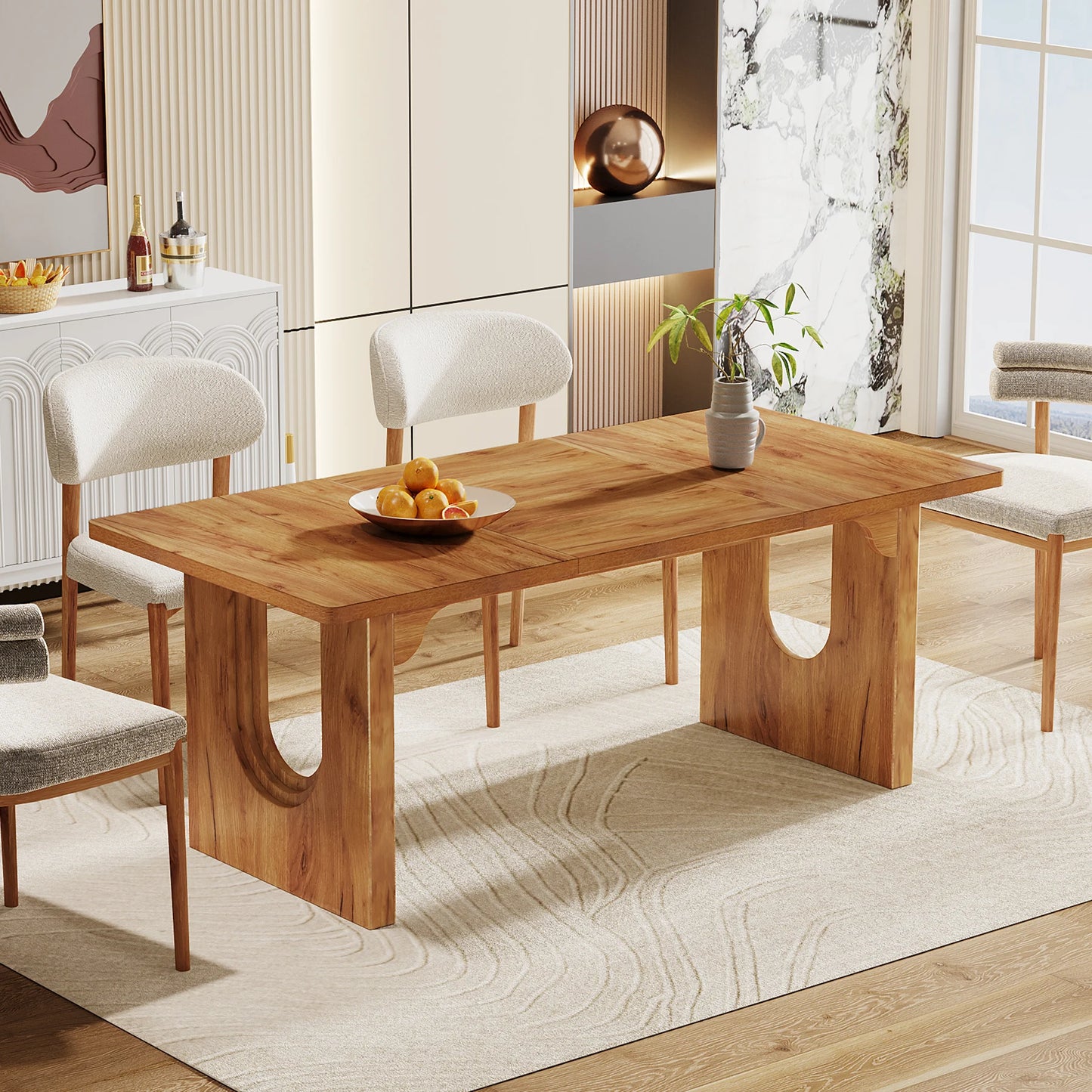 71" Large Kitchen Dining Table with Wood Pedestal Base, Seats 6-8