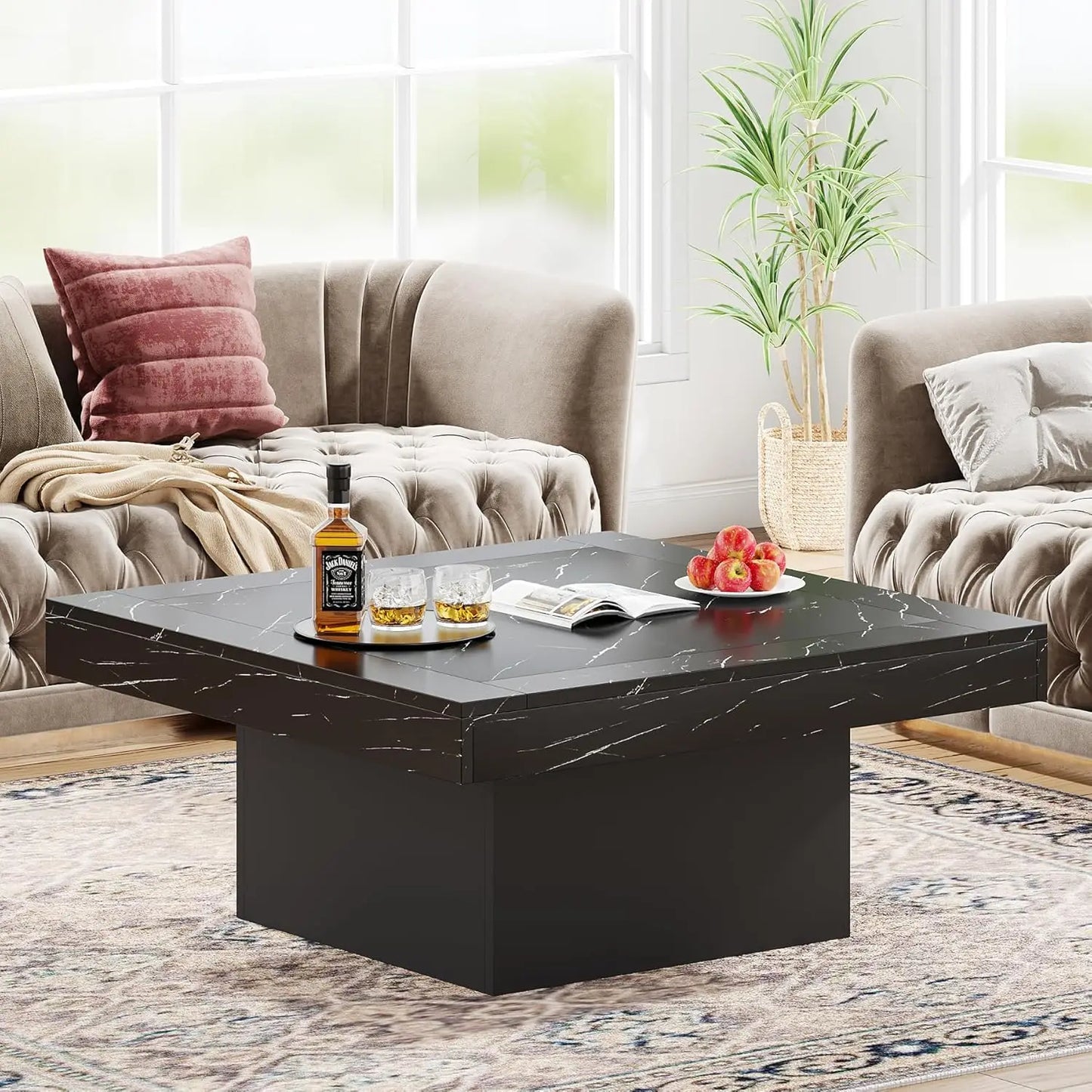 Square LED Coffee Table Engineered Wood