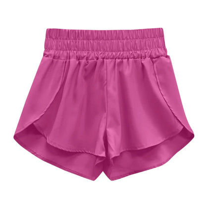 Womens Running Sports Shorts, Elastic Waist, Solid Color, Quick Dry Wide Leg Shorts