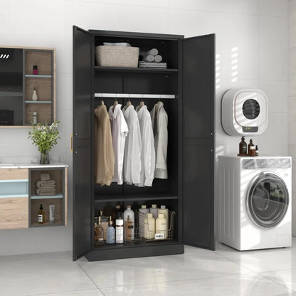 71" Metal Wardrobe Cabinet with Hanging Rod, and Adjustable Shelves