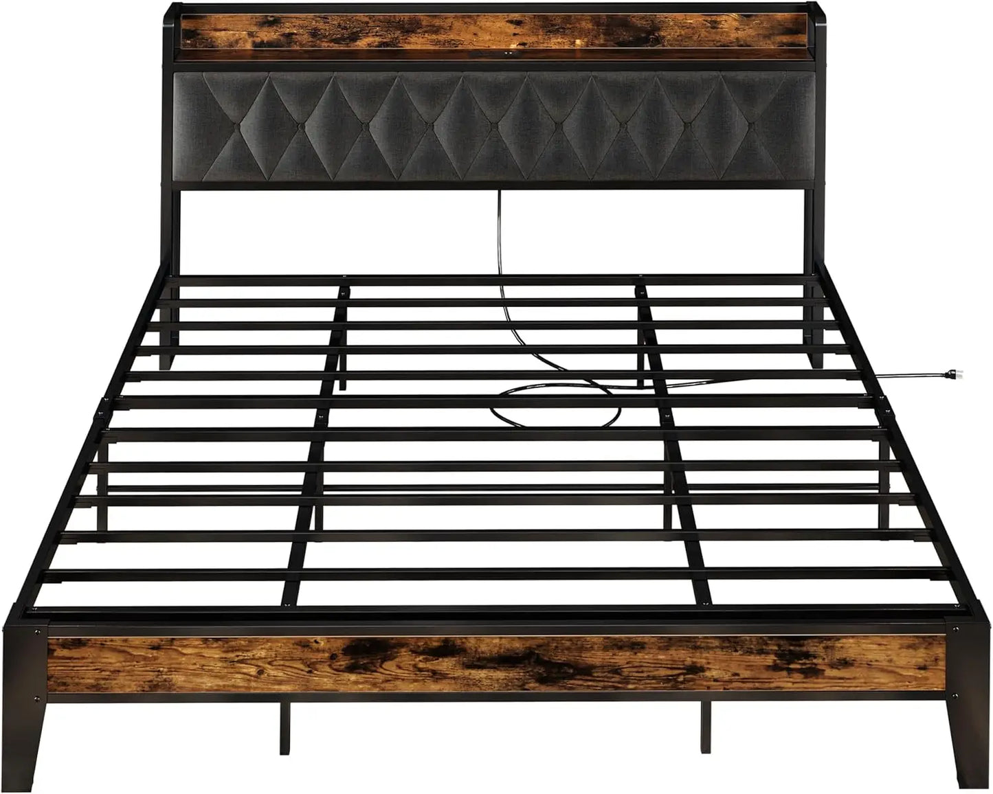Twin/TwinXL/Full/Queen/King/CaliforniaKing Bed Frames, Storage Headboard with Outlets, No Noise, No Box Springs Needed