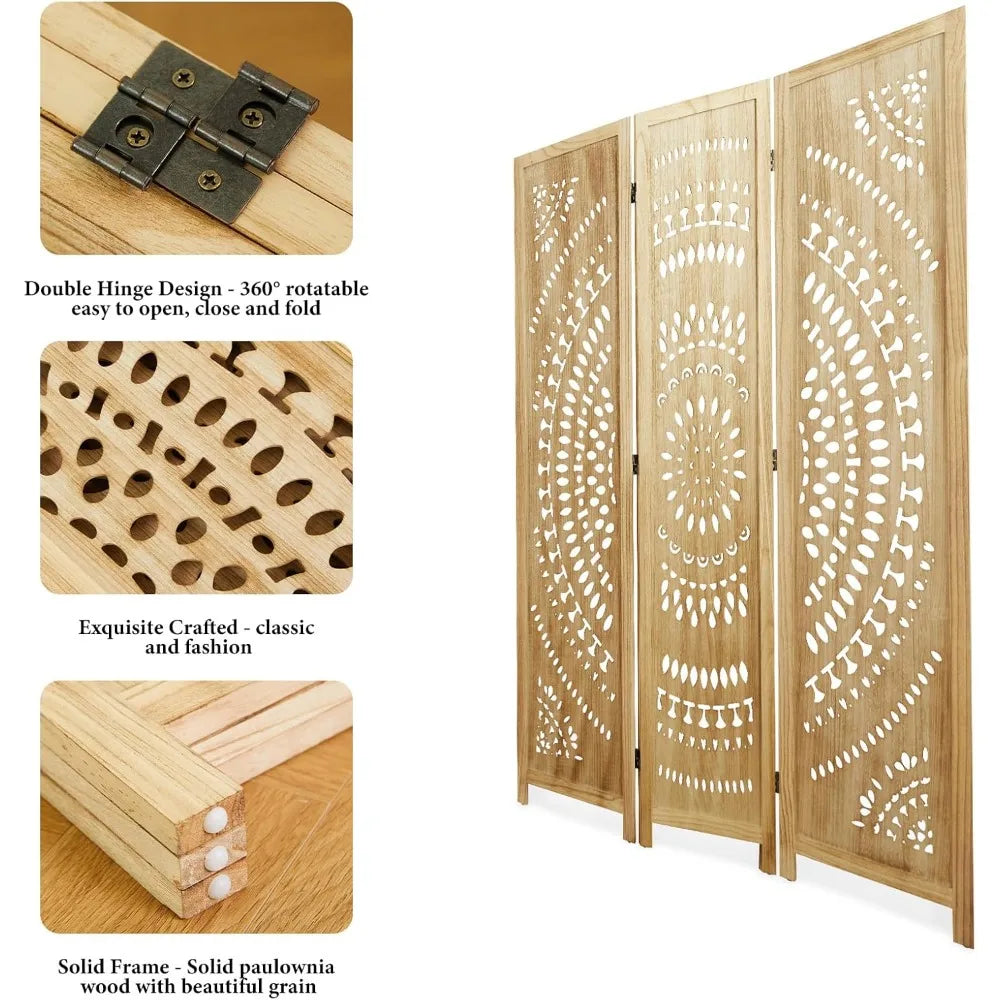 Wood Carved Wall Divider Folding Portable Partition Screen