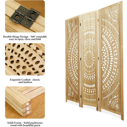 Wood Carved Wall Divider Folding Portable Partition Screen
