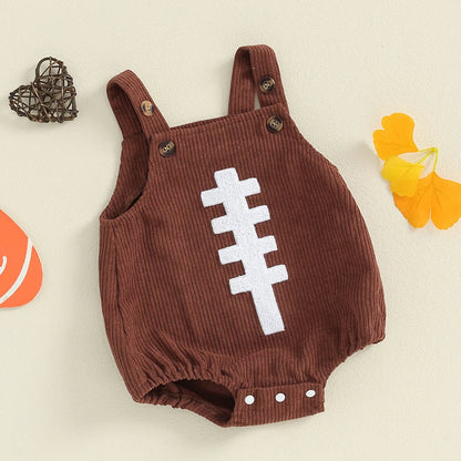 0-12M Unisex Baby Overalls, Sleeveless, Football Embroidery, Rompers