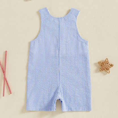 0-24 mo. Baby Boy 4th of July Romper, Star Letter Striped Sleeveless Overall Bodysuit