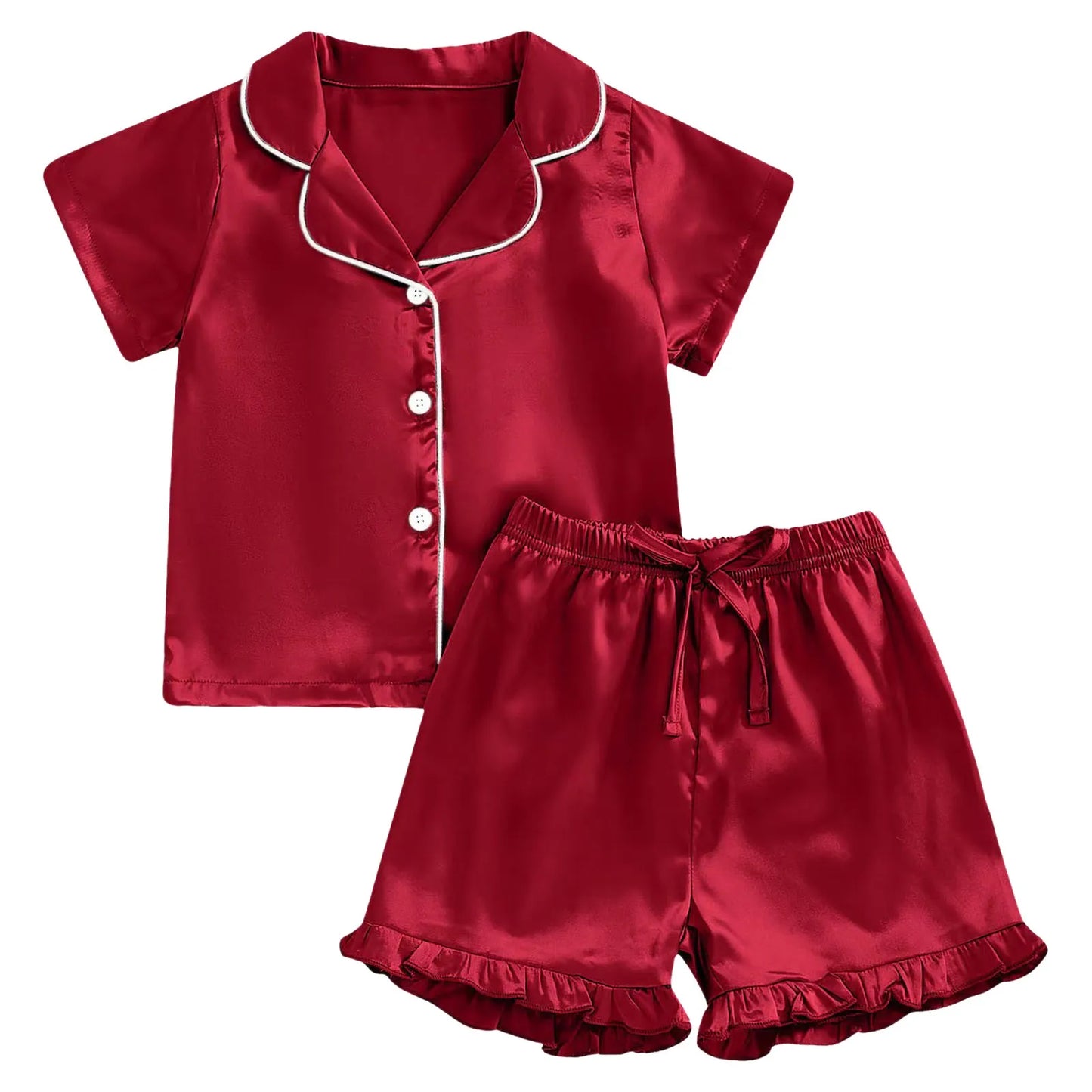 1Y-13Y Silk Pajamas Girl Satin Summer Feather Pajamas Short Sleeve