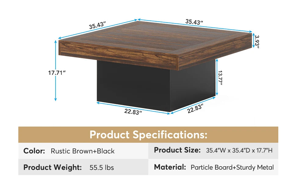 Square LED Coffee Table Engineered Wood