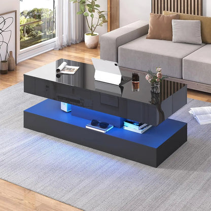 Modern Stylish Coffee Table with 2 Storage Drawers and LED lights