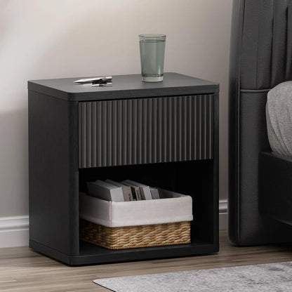 Set of 2, 22.8" W Nightstand  with Hidden Drawers and Open Shelves