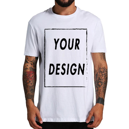 Custom Male T-shirt, One-Side Print Personalized, Make Your Photo, Text Gift 100% Cotton Soft Casual T Shirt Made in US