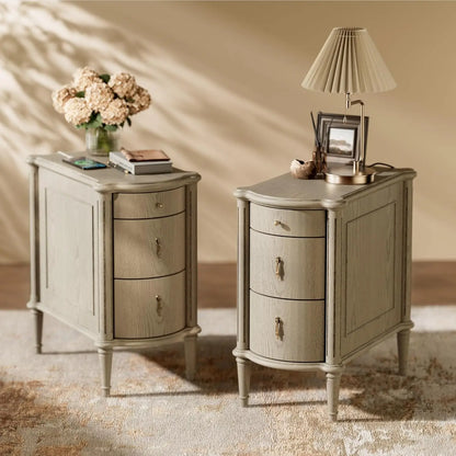 Set of 2 Nightstands w/Charging Station & 3 Drawers,Rustic Wood Finish, and Turned Legs