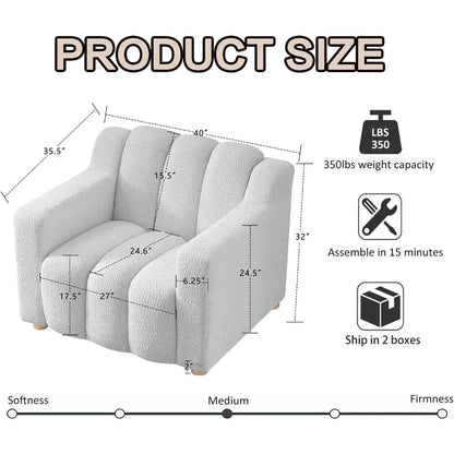 40" Comfy Boucle, Deep Seat and Wide Arms, Upholstered Armchair