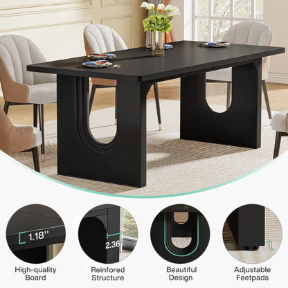71" Large Kitchen Dining Table with Wood Pedestal Base, Seats 6-8