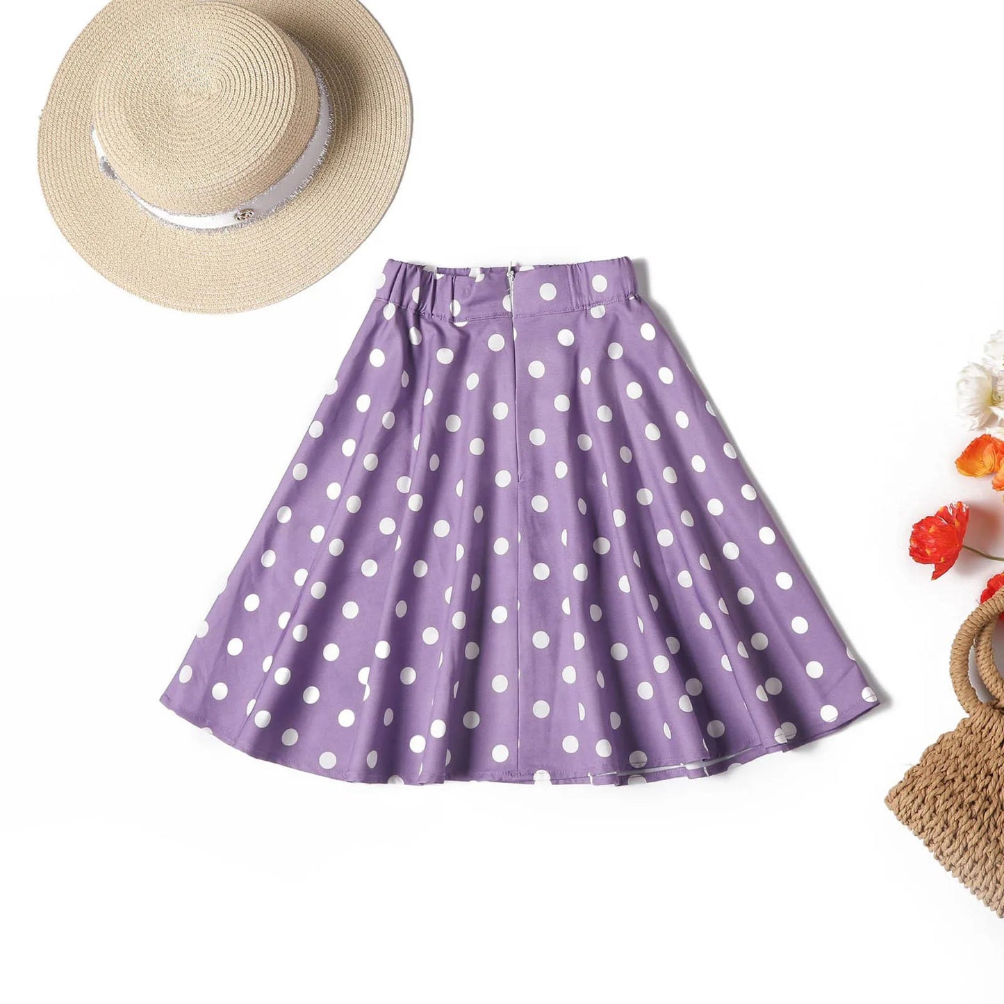 Polka Dot Cotton Skirts Clothes, Elastic Waist