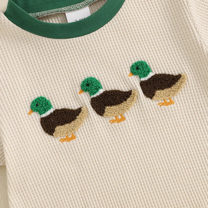 3-18 MO Baby Unisex Romper, Short Sleeve, Crew Neck, Duck Embroidery