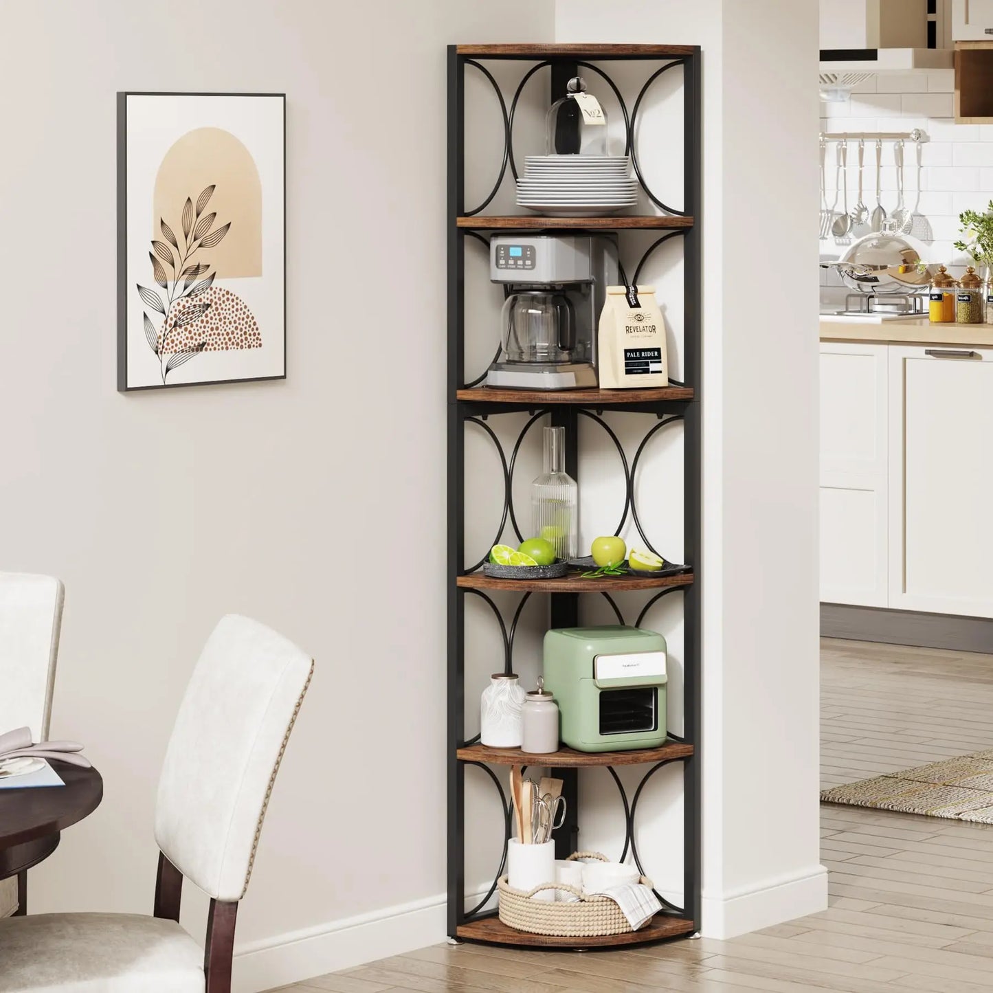 67 inch Tall 6 Tier Rustic Corner Shelving Unit