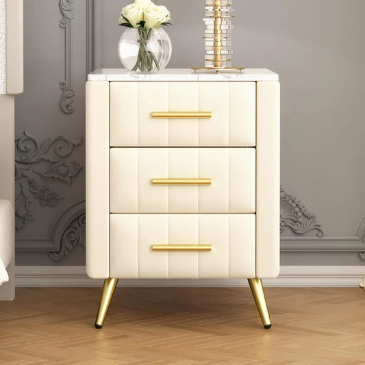 Nightstand with Drawers Set of 2, Upholstered Wood with Marbling Top