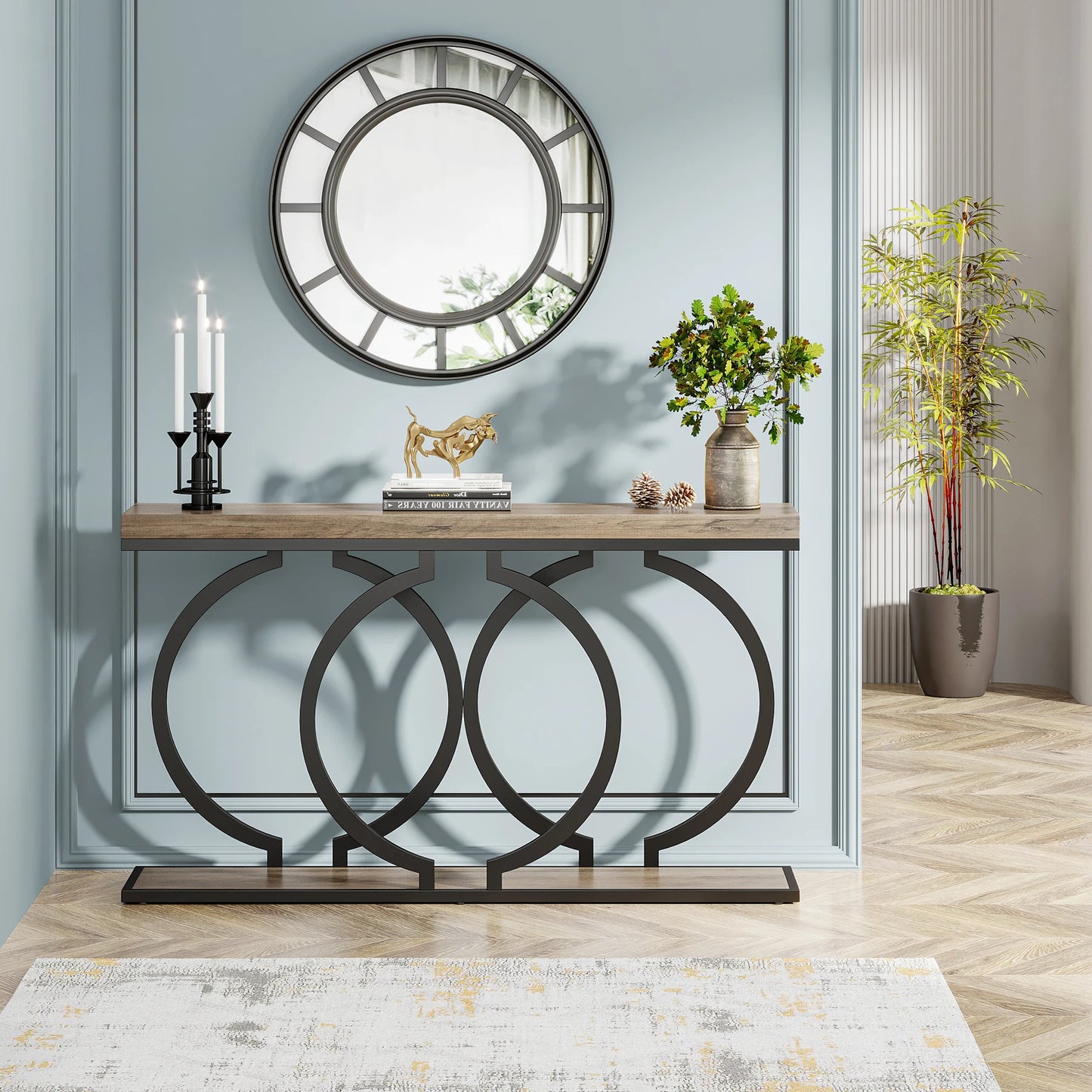 55 inch Gold Console Faux Marble Entryway Table