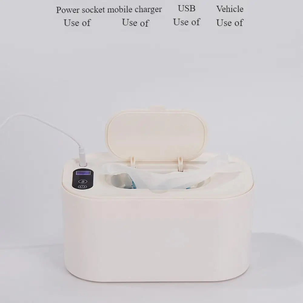 Portable Baby Wipe Warmer, LED Digital Display, Large Capacity Baby Wet Wipes Dispenser, USB Powered, Adjustable Temperature