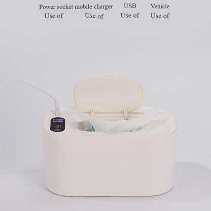 Portable Baby Wipe Warmer, LED Digital Display, Large Capacity Baby Wet Wipes Dispenser, USB Powered, Adjustable Temperature