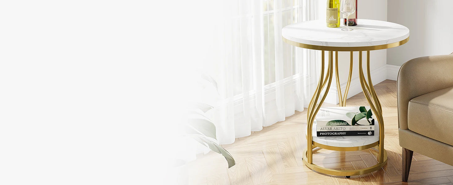 Round 2-Tier White Gold End Table
