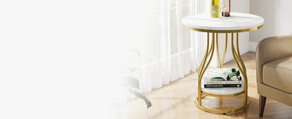 Round 2-Tier White Gold End Table