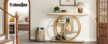 Modern Gold Sofa Table with Storage, 4 Tier