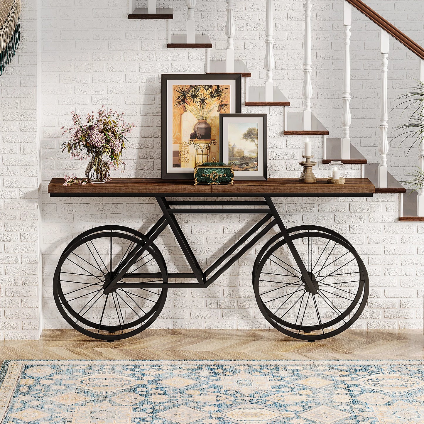 70.9-Inch Narrow Sofa Table with Bicycle Metal Base