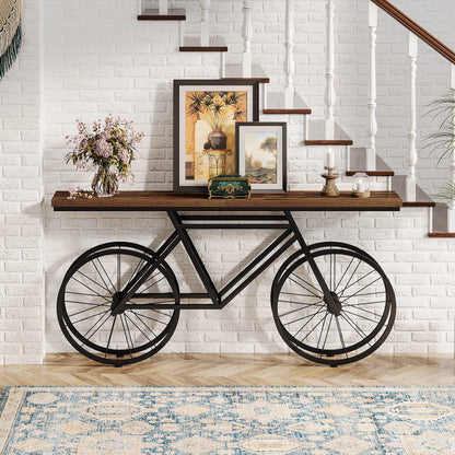 70.9-Inch Narrow Sofa Table with Bicycle Metal Base