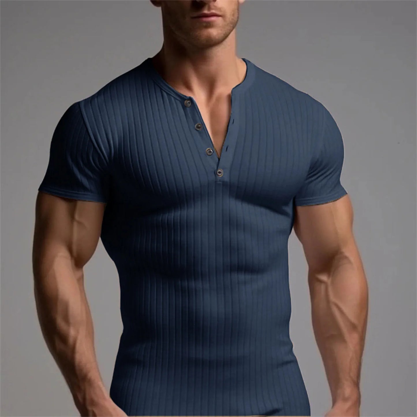 Muscle Slim Fit Short Sleeve T-shirt, V-neck Collar